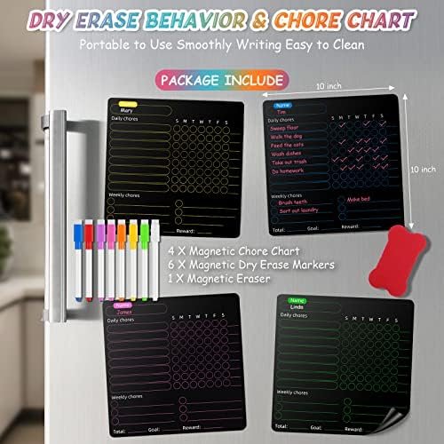 Magnetic Chore Chart For Kids, 4 Pcs Dry Erase Behavior Charts And 6 